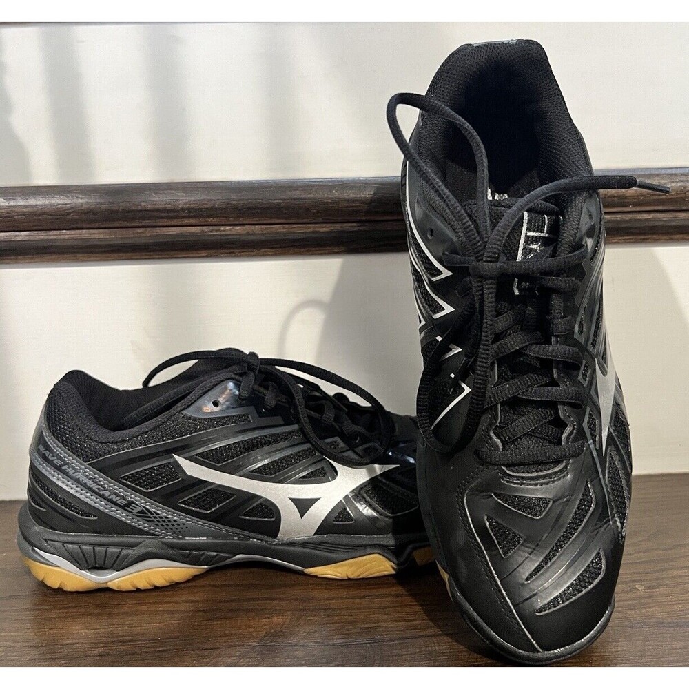 Mizuno WAVE HURRICANE 3 Women's Volleyball Shoes Black Silver Size 9